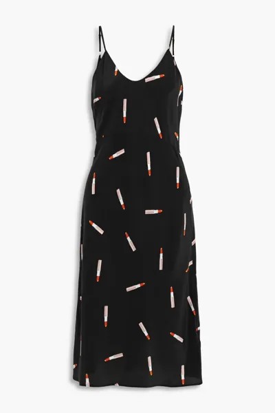 Платье-комбинация миди из стираного шелка с принтом Sabelia Equipment, черный