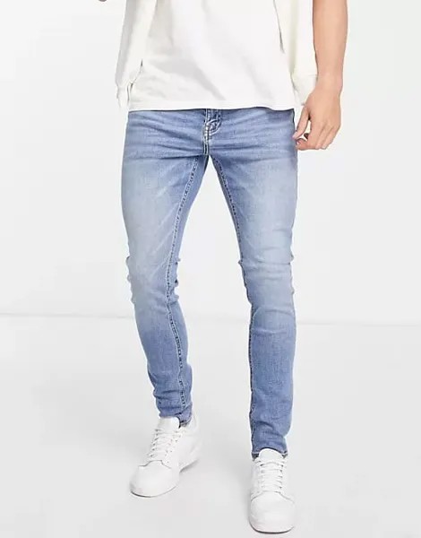 Джинсы Pull&Bear Carrot Fit средней потертости, голубой