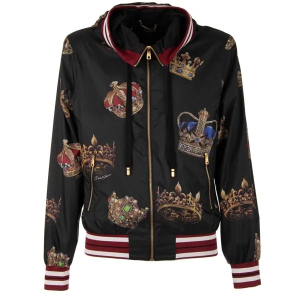 DOLCE - GABBANA Бомбер с капюшоном и принтом короны, черный 48 США 38 M 11267