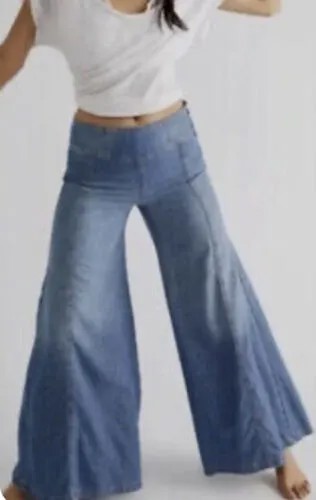 Широкие джинсовые джинсы Free People Juniper с застежкой на боковую молнию на талии и перекрестием V 29 NWT