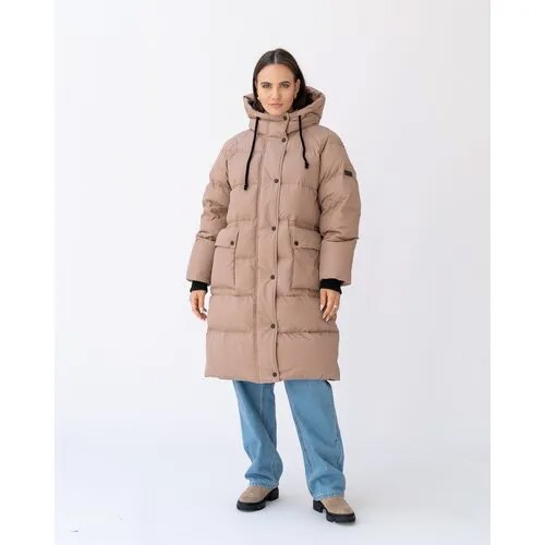 Куртка  Modress зимняя, силуэт прямой, капюшон, карманы, размер 50, коричневый