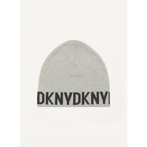 Шапка бини DKNY, демисезон/зима, вязаная, размер OneSize, серый