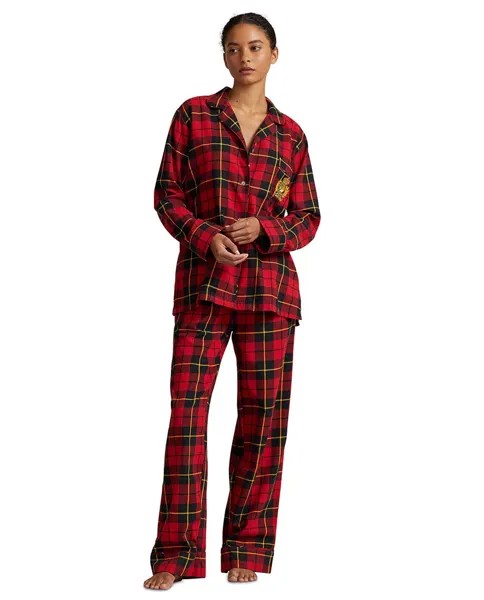 Женская длинная открытая фланелевая пижама Polo Ralph Lauren, красный