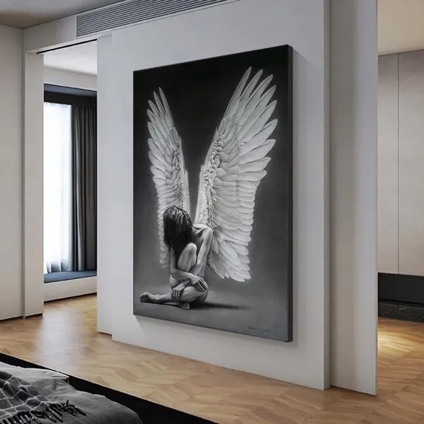 Женщина-ангел Картина для домашнего декора Большой большой размер Холст Картины на стене Лофт Безрамочный декор спальни Художественный плакат