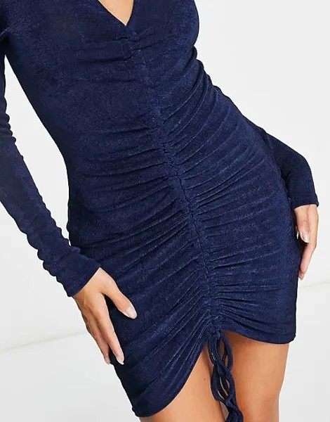 Темно-синее облегающее платье-поло из джерси со сборками спереди River Island