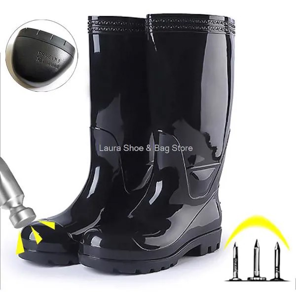 Мужские защитные ботинки со стальным носком, водонепроницаемые высокие сапоги для защиты от дождя, Рабочая защитная обувь, водонепроницаем...
