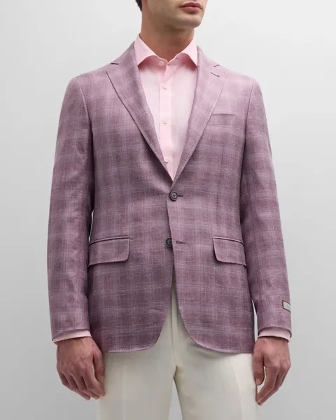Мужское спортивное пальто в тон в клетку Canali, цвет Dark Pink