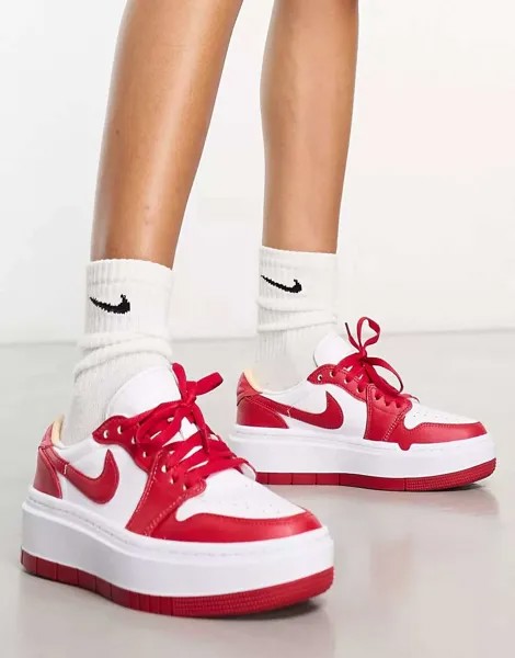 Кроссовки Air Jordan 1 Eelvate белого и огненно-красного цвета
