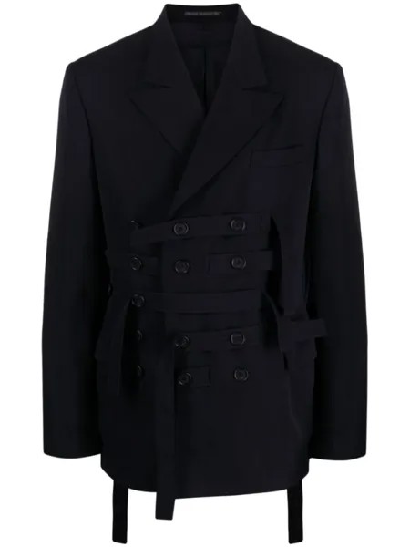 Yohji Yamamoto двубортный шерстяной пиджак, синий