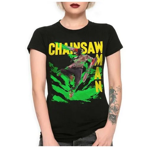 Футболка DreamShirts Аниме Человек - бензопила / Chainsaw Man / Женская Черная L