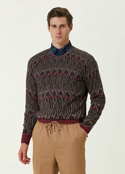 Бордовый жаккардовый шелковый свитер с этническим узором Etro