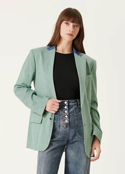 Зеленая джинсовая куртка с узором Etro