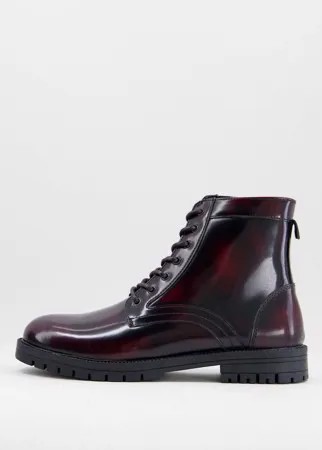 Бордовые кожаные ботинки на массивной подошве со шнуровкой Silver Street-Красный