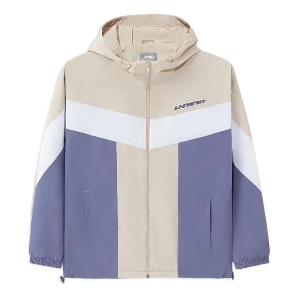 Куртка спортивные жилые серии цветные блоки молния с капюшоном куртка Li-Ning, бежевый