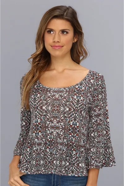 Топ Free People Sue's Swinging Printed Peplum Top, цвет White Combo