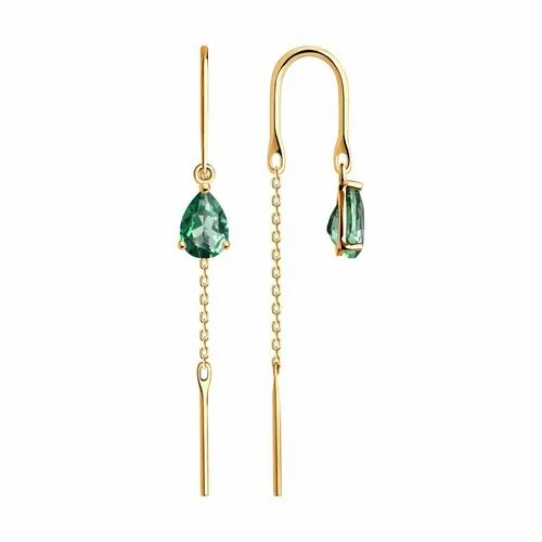 Серьги цепочки Diamant online, красное золото, 585 проба, топаз, длина 4.5 см, бирюзовый
