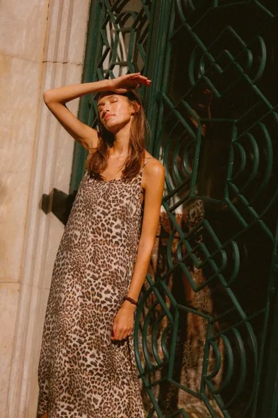 Летнее платье миди на леопардовых бретелях Vero Moda, коричневый