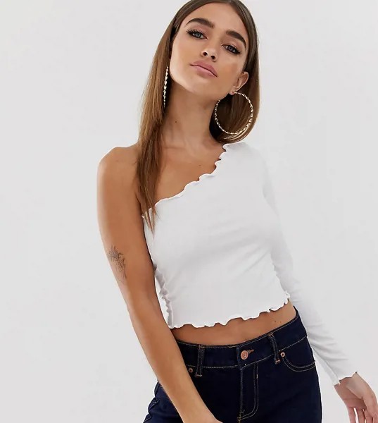 Белый короткий лонгслив на одно плечо ASOS DESIGN Petite-Черный