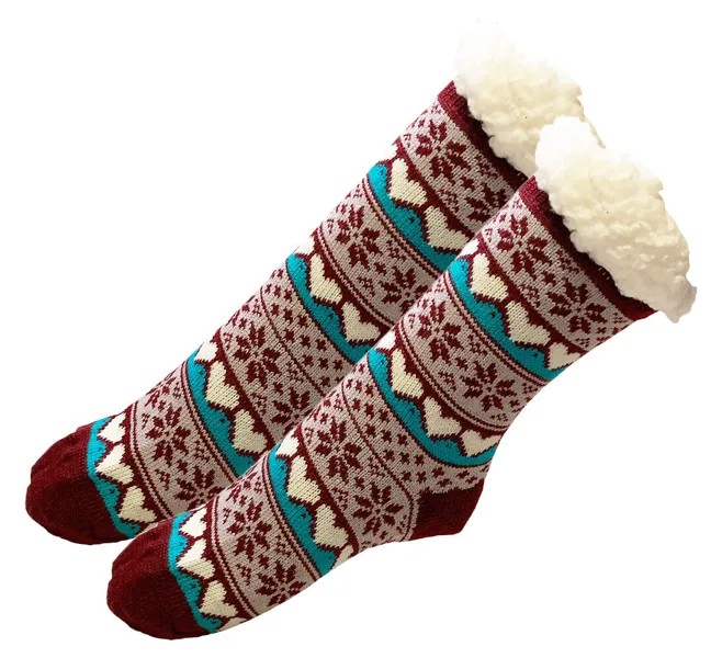 Женские толстые вязаные носки из флиса из шерпы светло-фиолетового цвета со снежинками 9–11