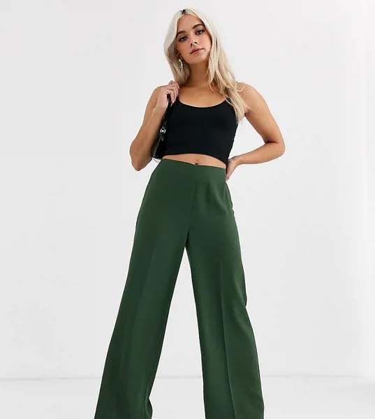 Широкие брюки с завышенной талией ASOS DESIGN Petite-Зеленый