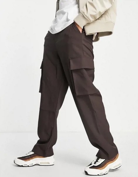 Коричневые строгие брюки свободного кроя с карманами карго Mennace-Коричневый цвет