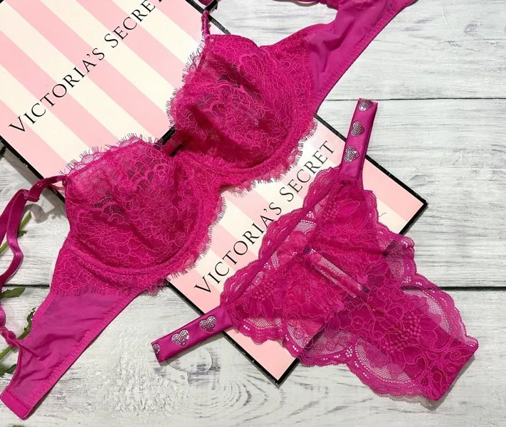Victorias Secret VERY SEXY Бюстгальтер без подкладки с блестящими бретельками Бразильские трусики цвета фуксии