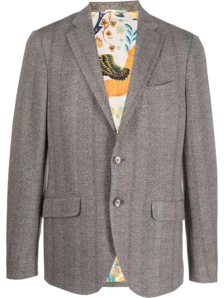 Полосатый пиджак с узором в елочку ETRO, бежевый