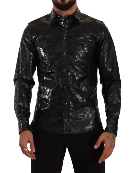 DOLCE - GABBANA Рубашка черного цвета с принтом логотипа, хлопок стрейч, приталенный крой 40 / 15,75 США / М