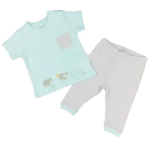 Комплект для мальчика AndyWawa серия Hippo футболка и штаны мятный/серый, размер 56-62