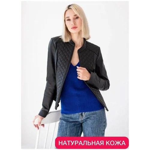 Кожаная куртка 244, каляев, размер 52, черный