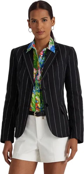 Льняной пиджак в тонкую полоску LAUREN Ralph Lauren, цвет Black/Cream