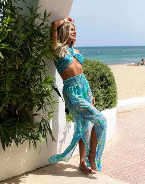 Пляжный топ South Beach X Miss Molly с воротником-бретелькой и цветочным принтом в стиле ретро