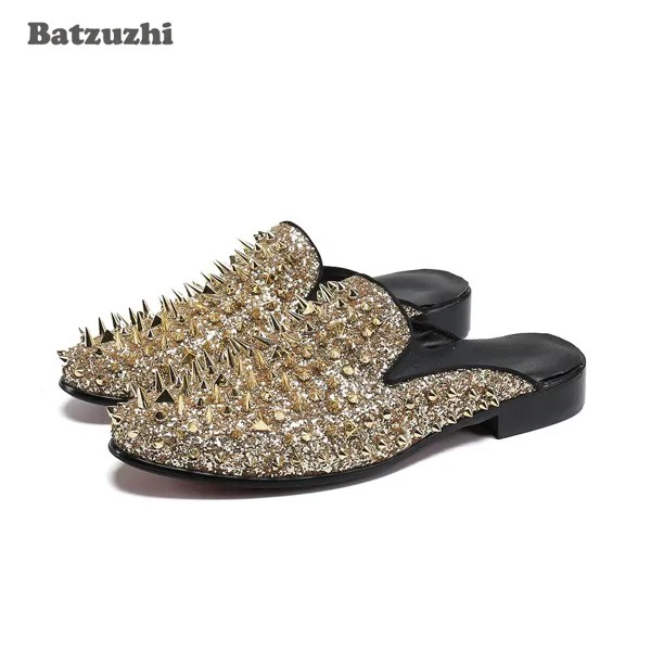 Роскошная мужская обувь Batzuzhi ручной работы, модные мужские сандалии, римские сандалии с золотыми заклепками, мужские шлепанцы, большие размеры 46