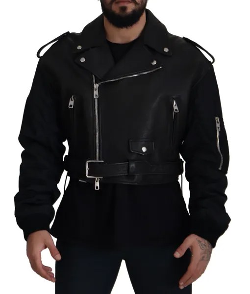 Куртка DOLCE - GABBANA Черное байкерское пальто из полиэстера на молнии IT54/US44/XL 3000 долларов США