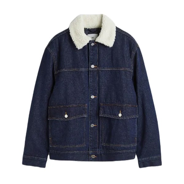 Куртка H&M Lined Faux Shearling-collared Denim, темно-синий/белый