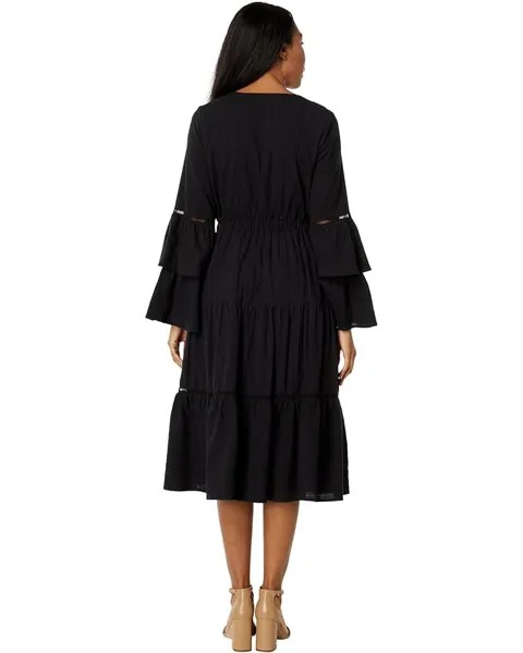 Платье Lost + Wander Chasing The Moonlight Tiered Midi Dress, черный