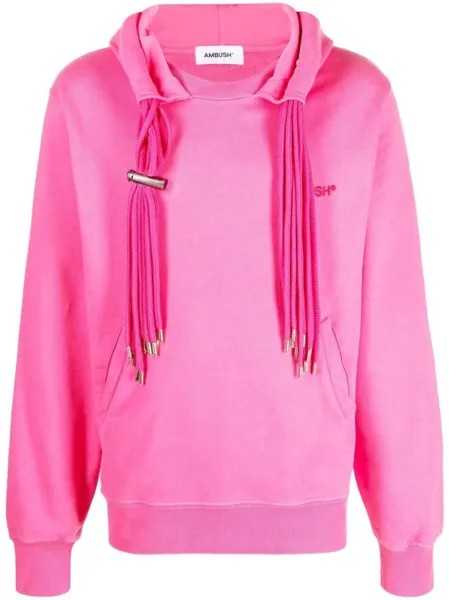 AMBUSH multicord-drawstring cotton hoodie, розовый