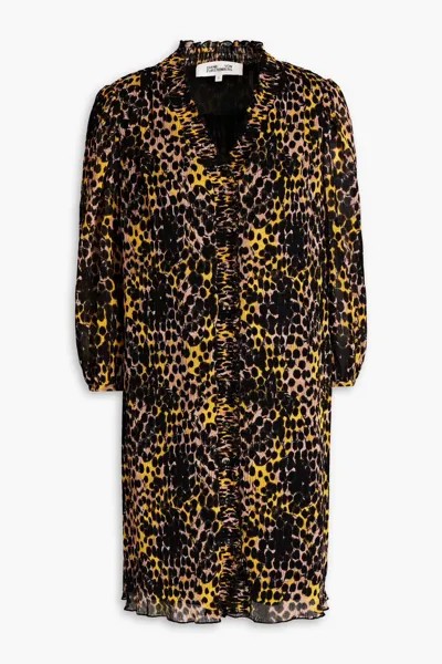 Платье мини Layla из плиссированного жоржета с принтом и сборками Diane Von Furstenberg, черный