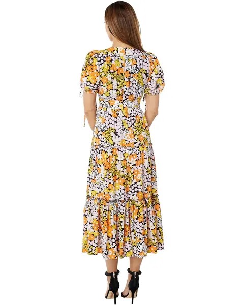 Платье Ted Baker Safiree Printed Tie-Back Tiered Midi Dress, черный