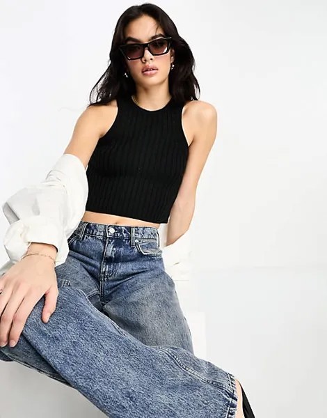Черный вязаный укороченный жилет-борцовка крупной строчкой ASOS DESIGN