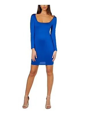 BEBE Женское синее короткое вечернее облегающее платье с длинными рукавами и квадратным вырезом для юниоров L