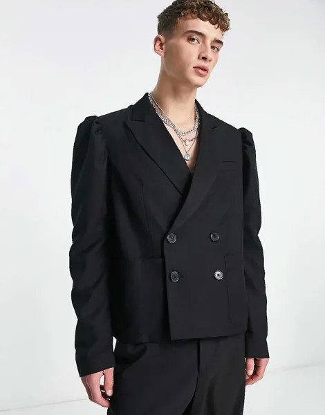 Черный пиджак с пышными рукавами ASOS