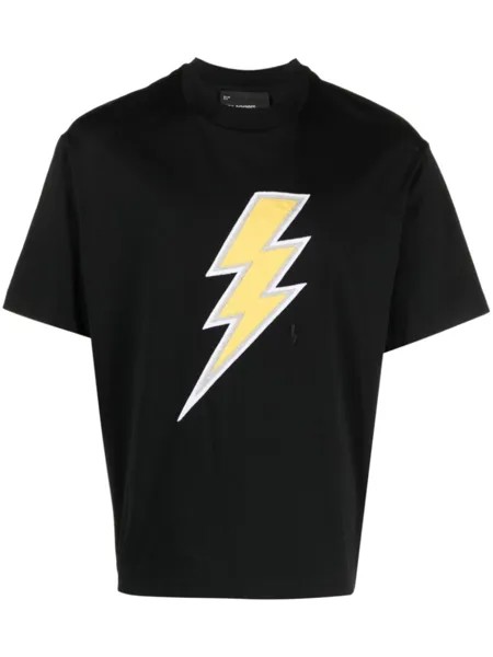 Neil Barrett Thunderbolt-embroidered cotton T-shirt, черный