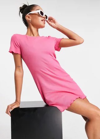 Платье-футболка мини в рубчик Brave Soul Mandy-Розовый цвет