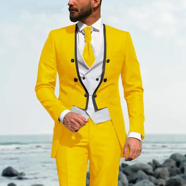 JELTONEWIN 2021 Tailcoat дизайнерский желтый мужской костюм из 3 предметов приталенные свадебные костюмы для мужчин смокинг для жениха блейзер для лучшего человека