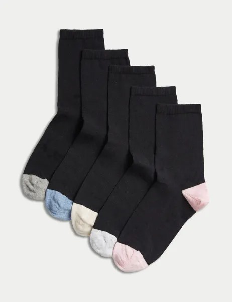 Бесшовные носки до щиколотки из хлопка с высоким содержанием хлопка, 5 шт. Marks & Spencer, черный микс
