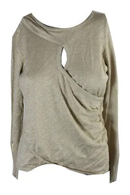 Thalia Sodi Gold Metallic Keyhole Sweater Sweater XL
