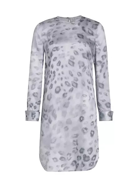 Атласное платье с леопардовым принтом Collection Line St. John, серый