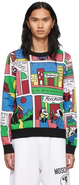 Разноцветный свитер с комиксами Moschino