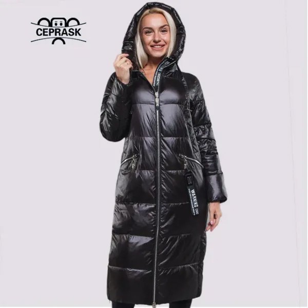 CEPRASK Мода Зимняя куртка Женщины X-Long Parkas Капюшон Мягкий Пухоть Пальто Теплый Стеганый Верхняя Одежда